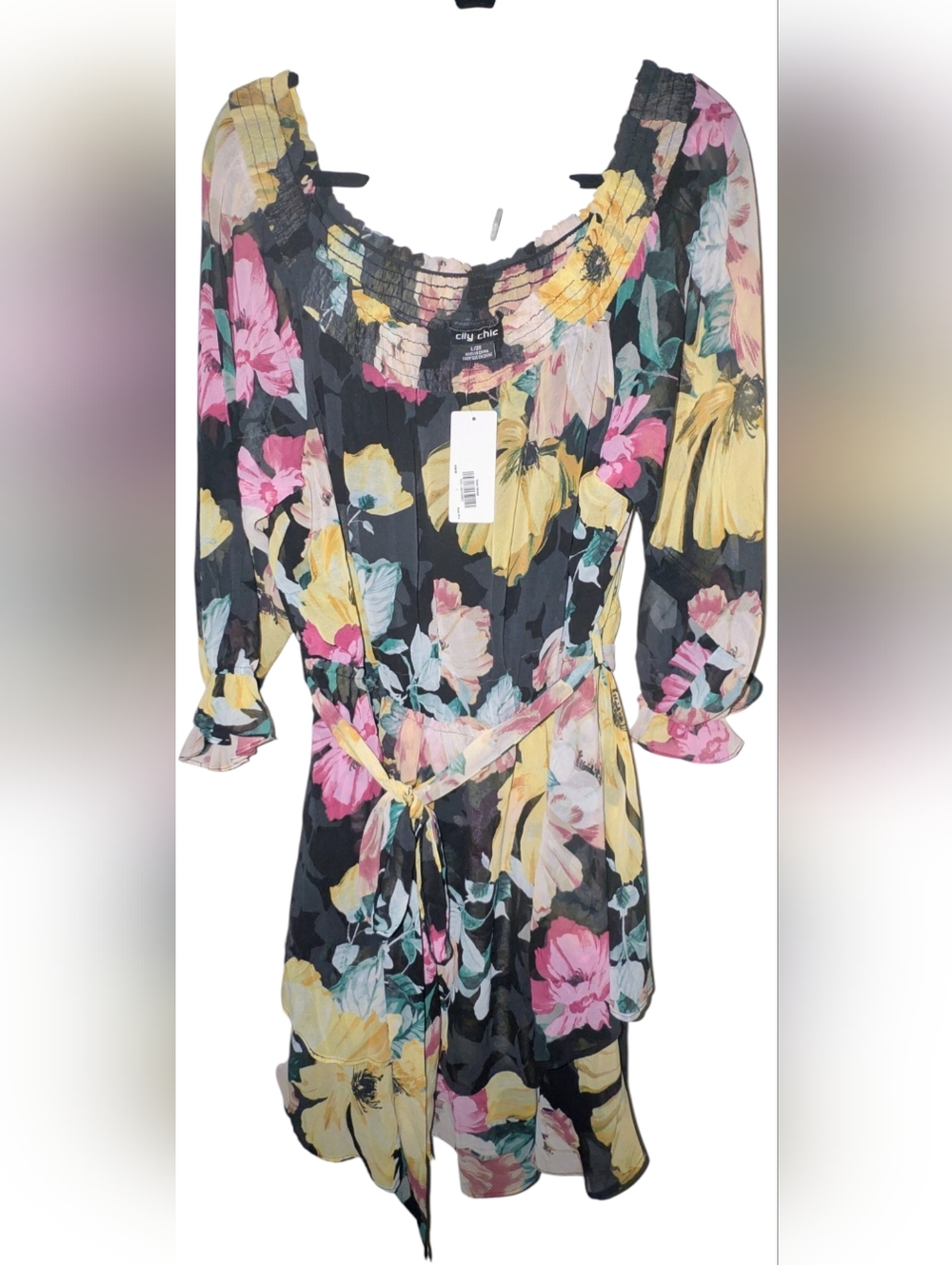 NWT City Chic Odessa Black Bloom Off-Shoulder Floral Dress 20/L